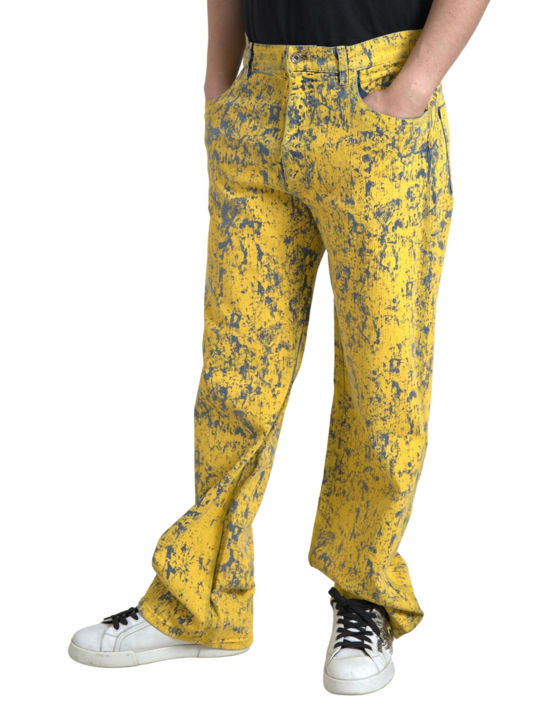 Dolce & Gabbana Yellow Cotton Tie Dye Straight Denim Jeans | Regal Royce