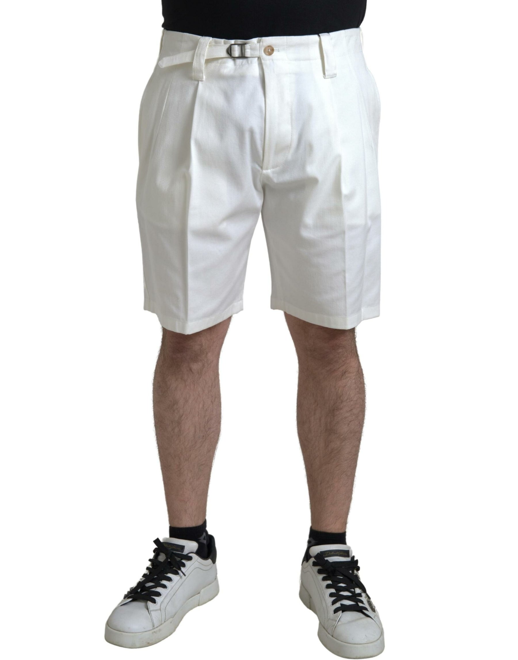 Dolce & Gabbana White Cotton Stretch Men Bermuda Denim Shorts | Regal Royce
