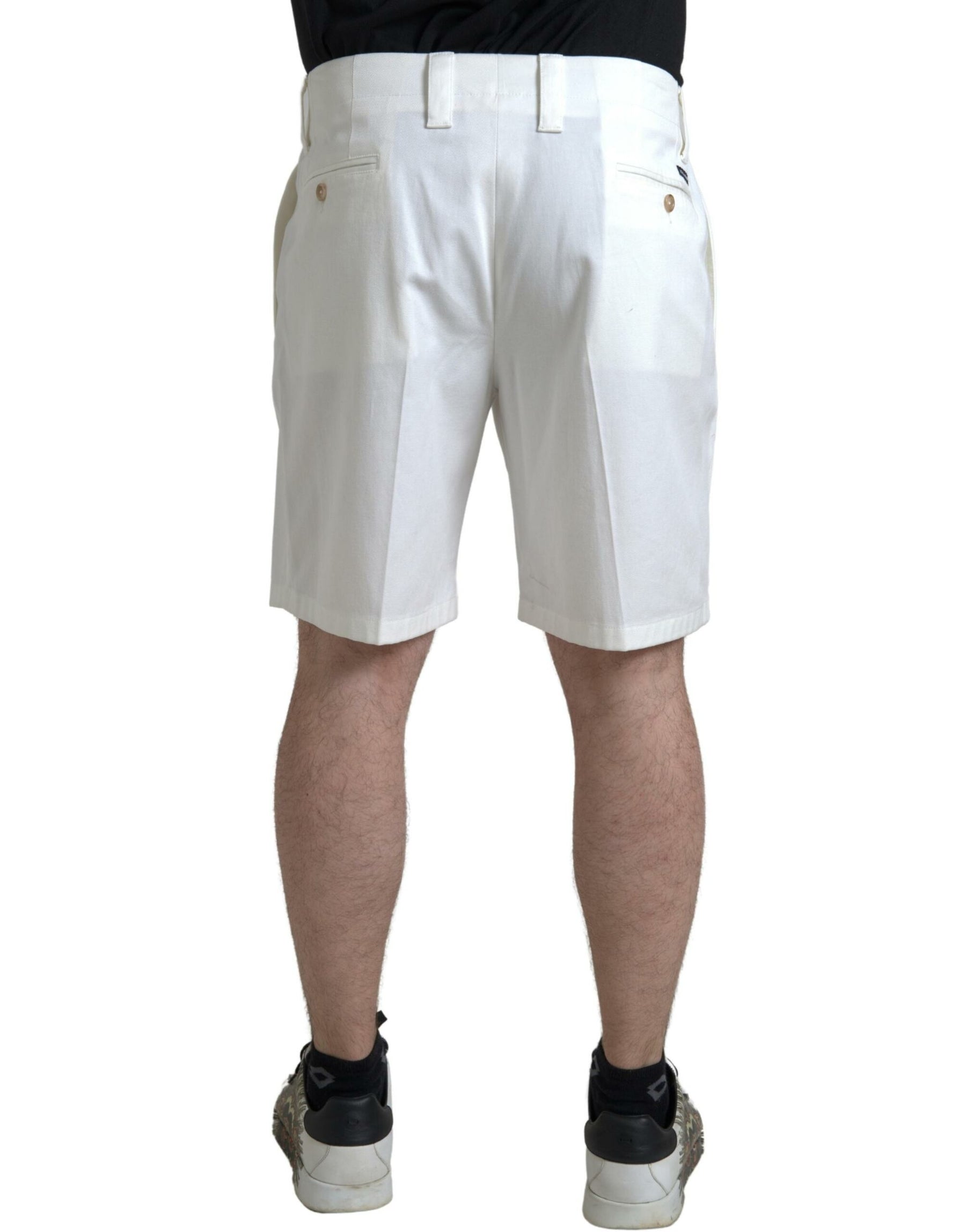 Dolce & Gabbana White Cotton Stretch Men Bermuda Denim Shorts | Regal Royce