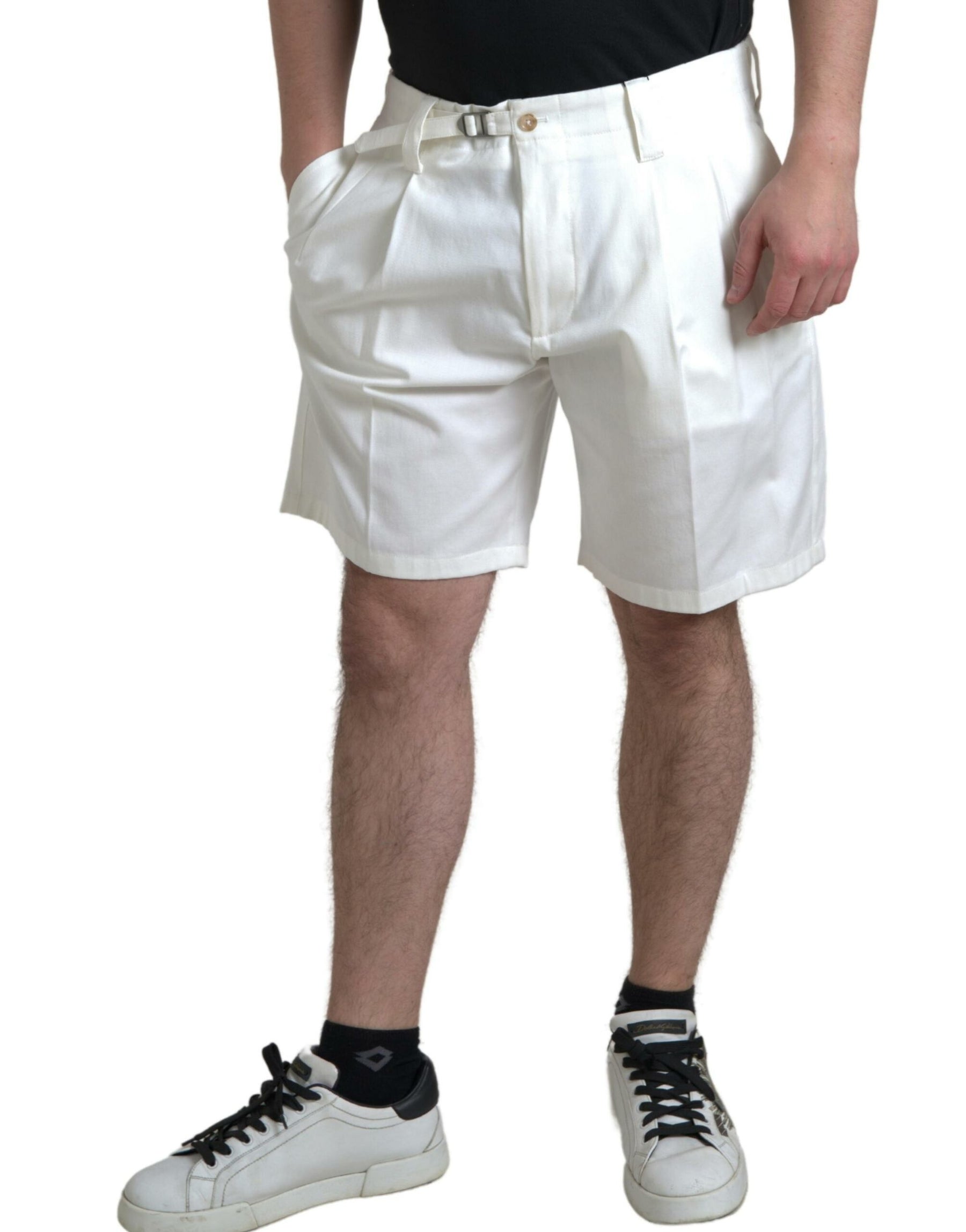 Dolce & Gabbana White Cotton Stretch Men Bermuda Denim Shorts | Regal Royce