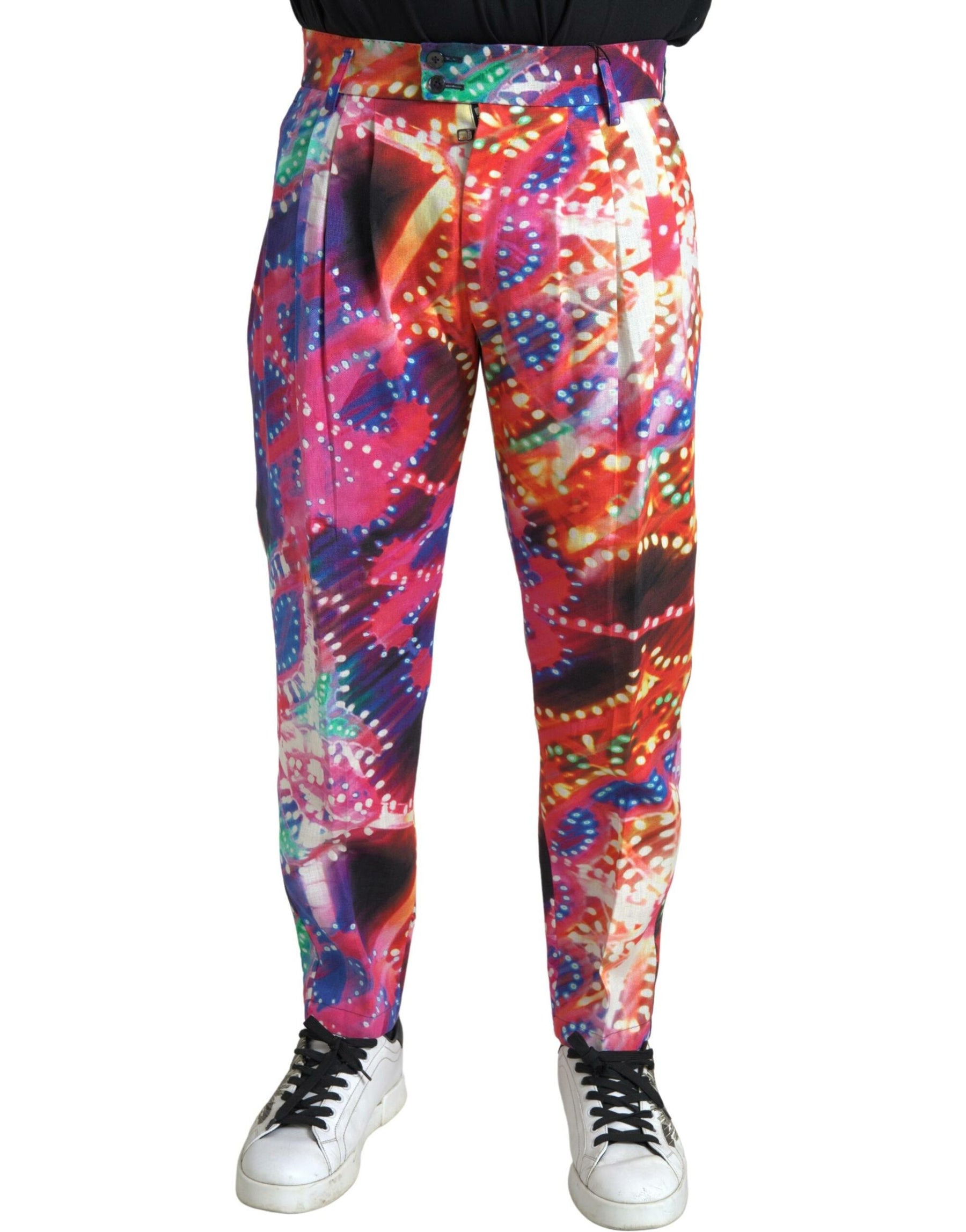 Dolce & Gabbana Multicolor Printed Linen Men Trouser Pants | Regal Royce