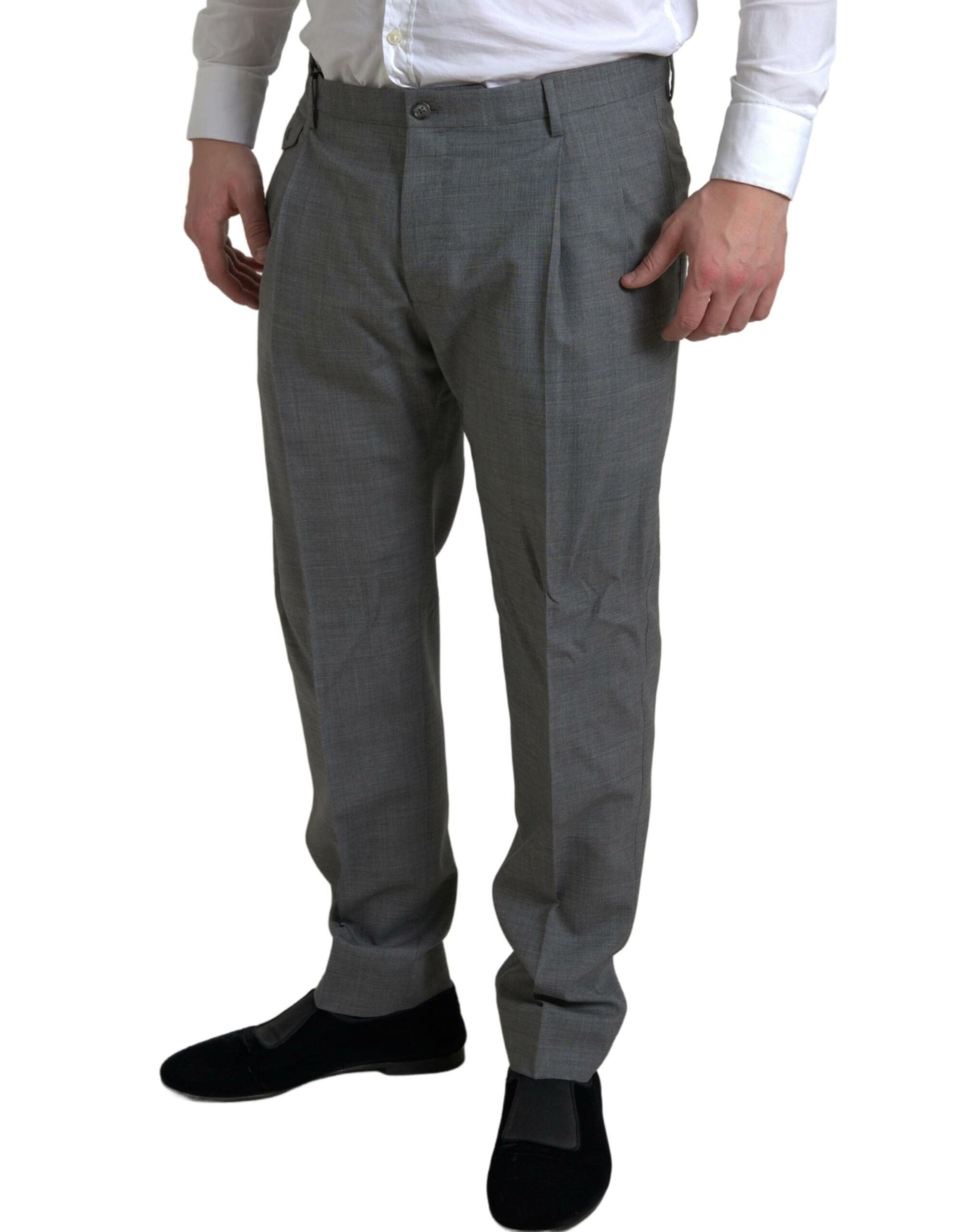 Dolce & Gabbana Gray Wool Chino Skinny Men Dress Trouser Pants | Regal Royce