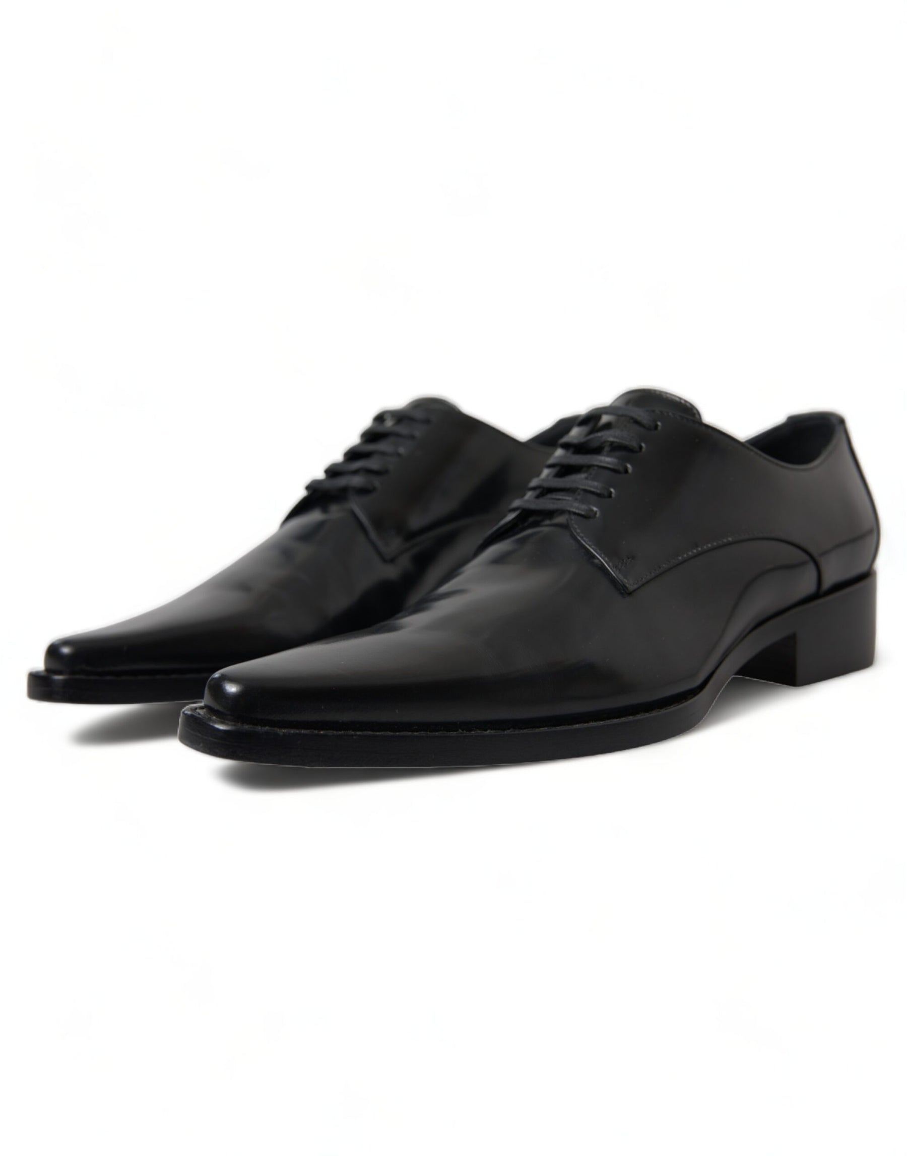 Dolce & Gabbana Black Leather Lace Up Formal Flats Shoes | Regal Royce