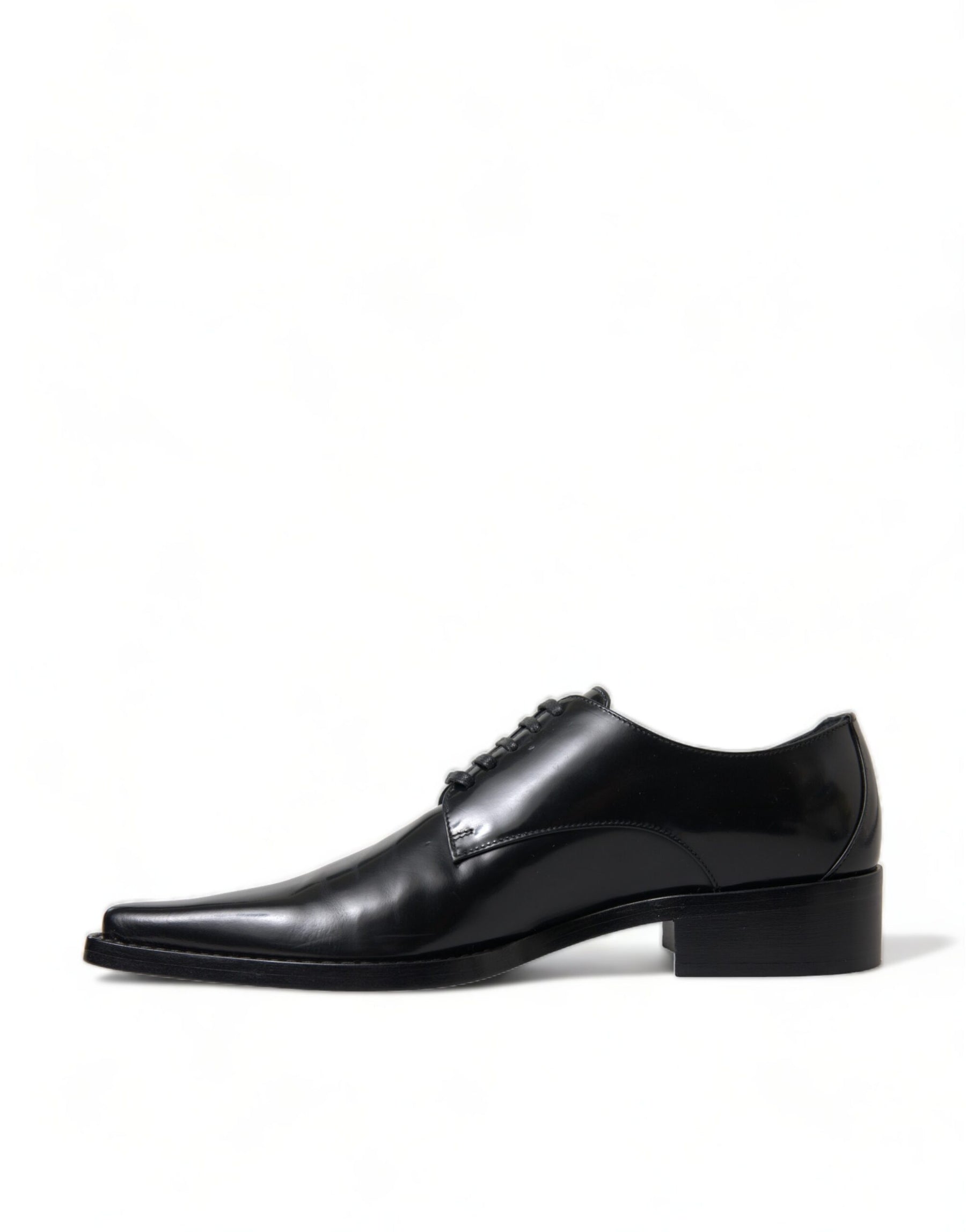 Dolce & Gabbana Black Leather Lace Up Formal Flats Shoes | Regal Royce