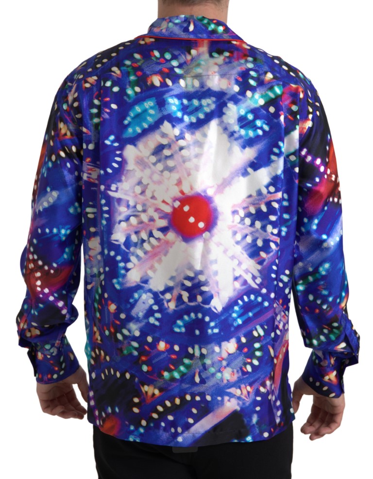 Dolce & Gabbana Multicolor Silk Psychedelic Print Men Pajama Shirt | Regal Royce