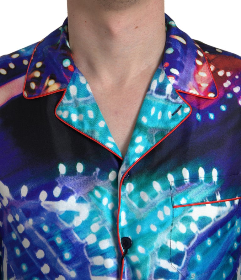 Dolce & Gabbana Multicolor Silk Psychedelic Print Men Pajama Shirt | Regal Royce