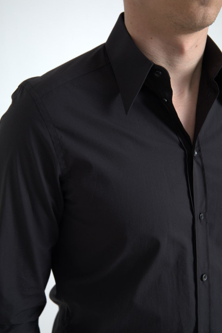 Dolce & Gabbana Black Cotton Men Long Sleeves MARTINI Shirt | Regal Royce
