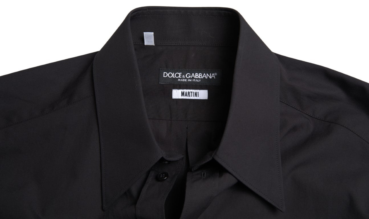 Dolce & Gabbana Black Cotton Men Long Sleeves MARTINI Shirt | Regal Royce