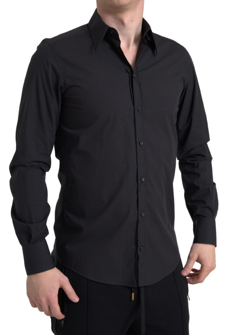 Dolce & Gabbana Black Cotton Men Long Sleeves MARTINI Shirt | Regal Royce