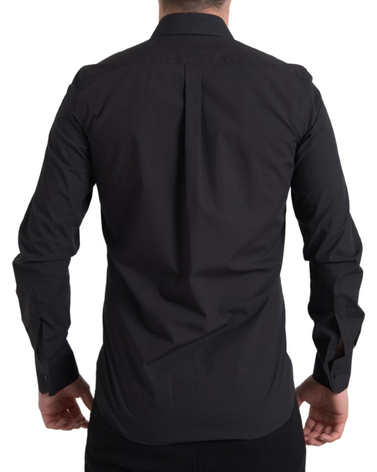 Dolce & Gabbana Black Cotton Men Long Sleeves MARTINI Shirt | Regal Royce