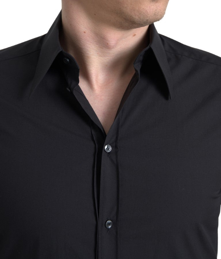 Dolce & Gabbana Black Cotton Men Long Sleeves MARTINI Shirt | Regal Royce