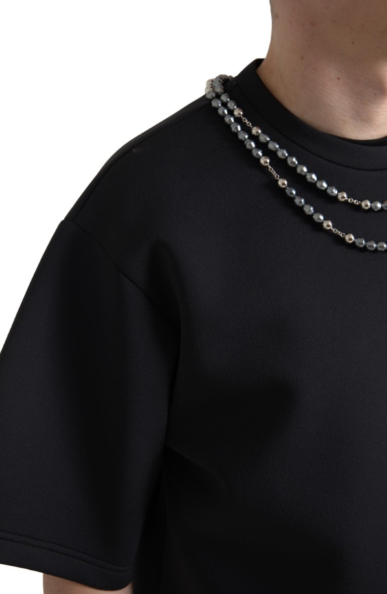 Dolce & Gabbana Black Necklace Embellished Polyester T-shirt | Regal Royce