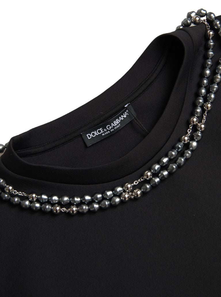 Dolce & Gabbana Black Necklace Embellished Polyester T-shirt | Regal Royce