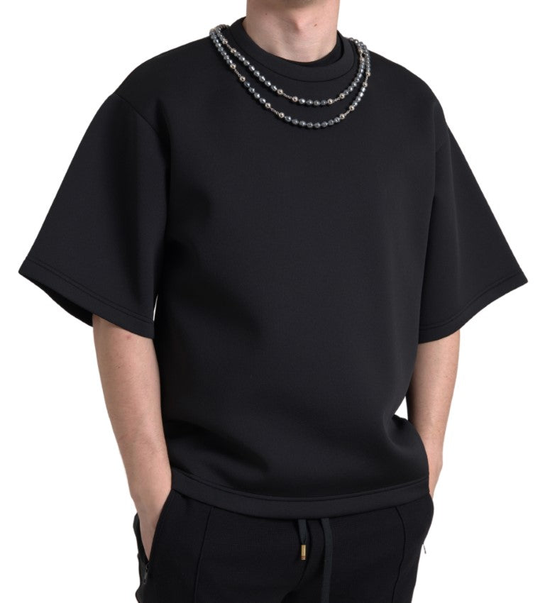 Dolce & Gabbana Black Necklace Embellished Polyester T-shirt | Regal Royce