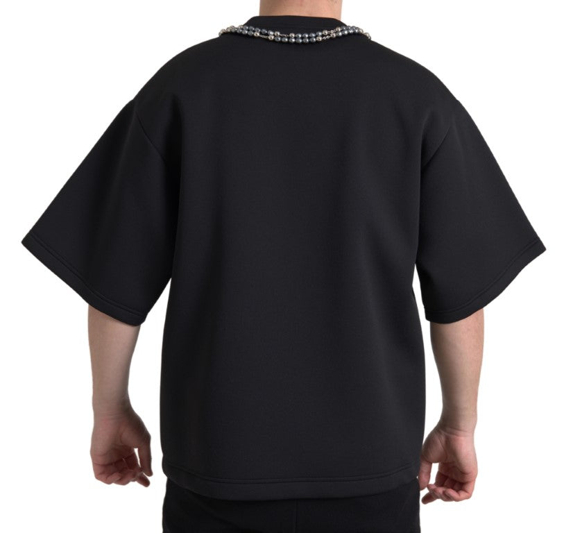 Dolce & Gabbana Black Necklace Embellished Polyester T-shirt | Regal Royce