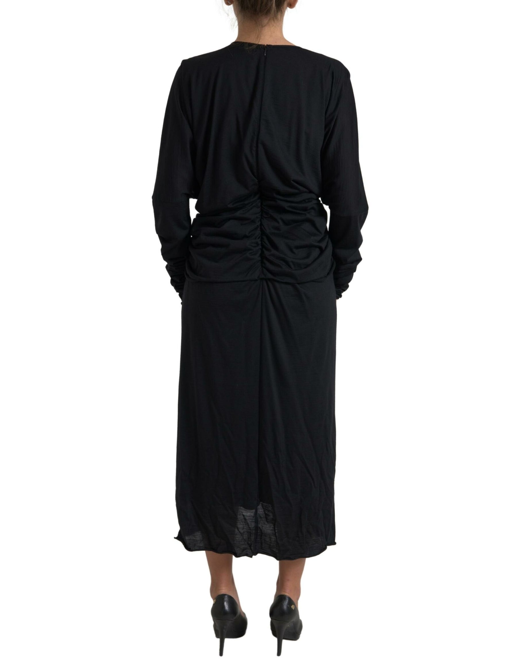 Dolce & Gabbana Black Wool Wrap Sheath Midi Gown Dress | Regal Royce