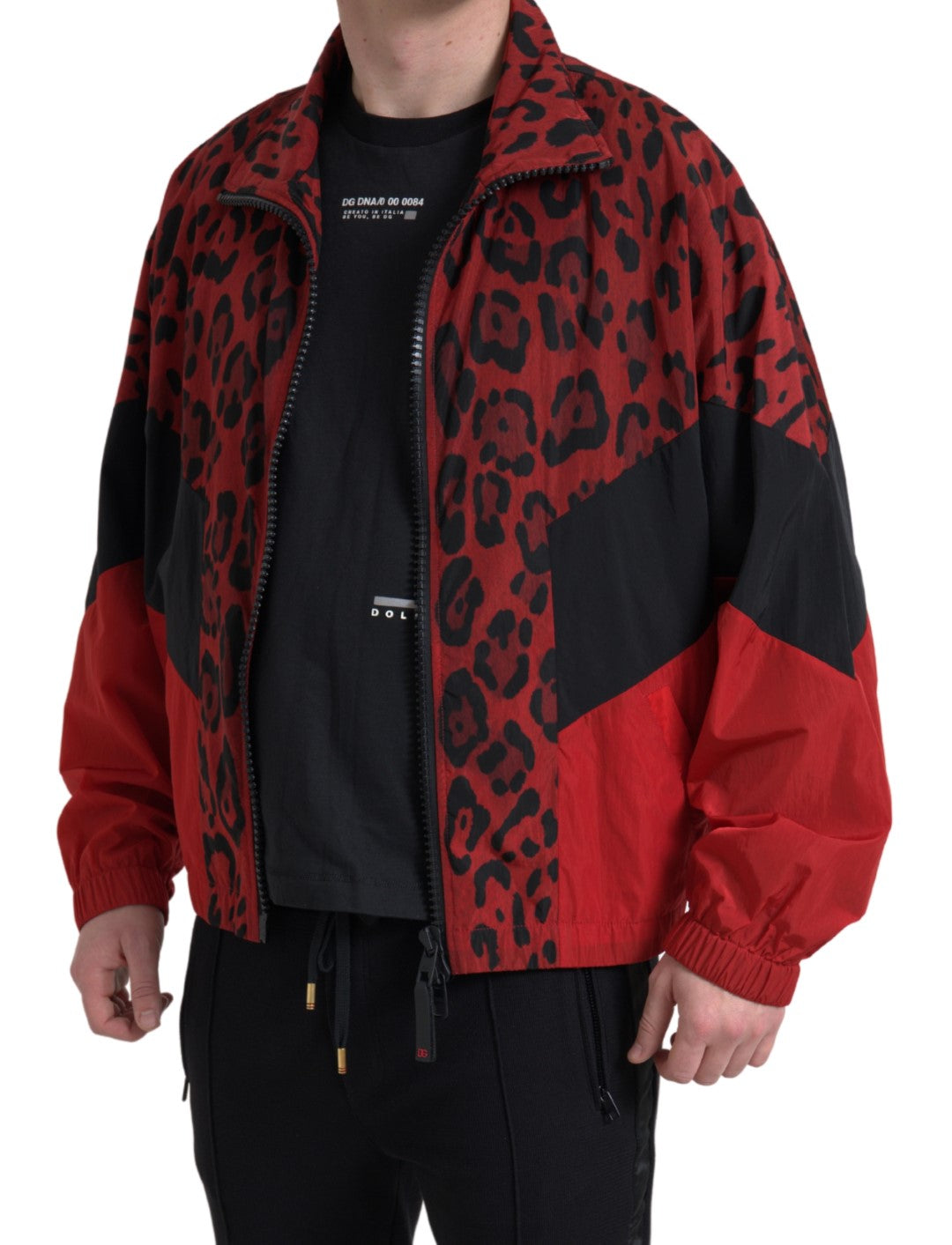 Dolce & Gabbana Red Leopard Nylon Full Zip Sweater | Regal Royce