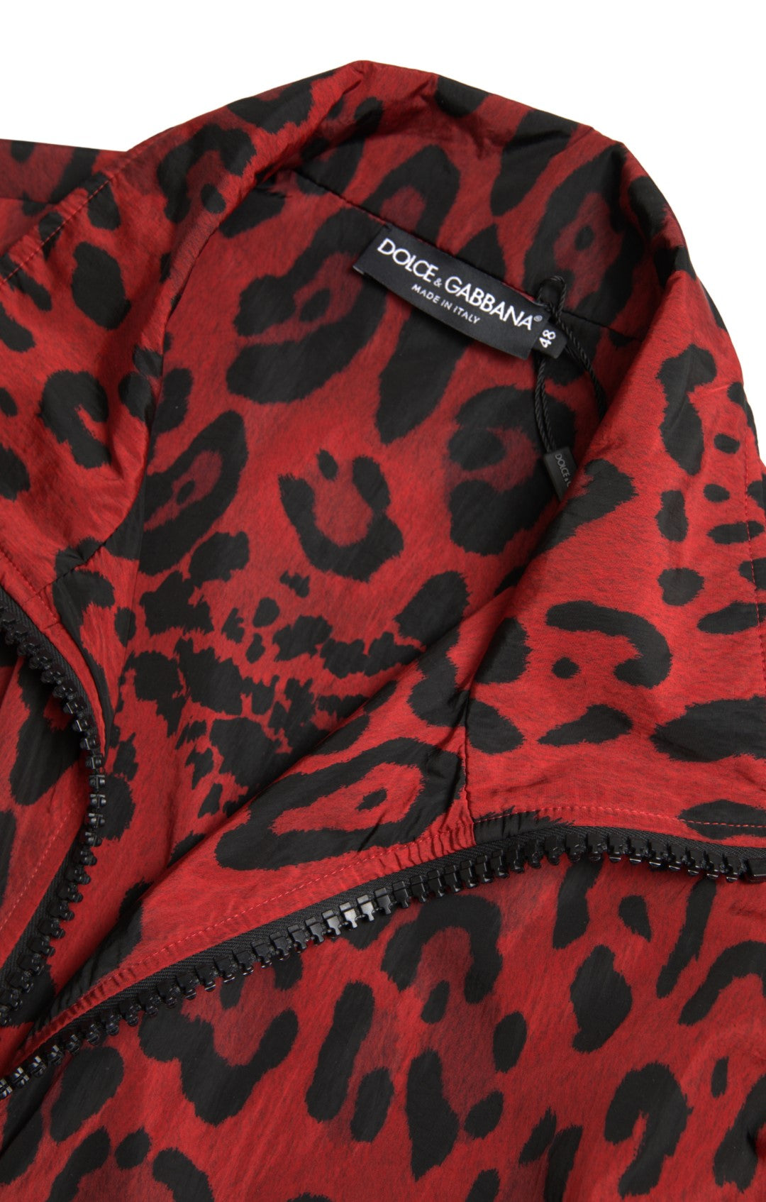 Dolce & Gabbana Red Leopard Nylon Full Zip Sweater | Regal Royce