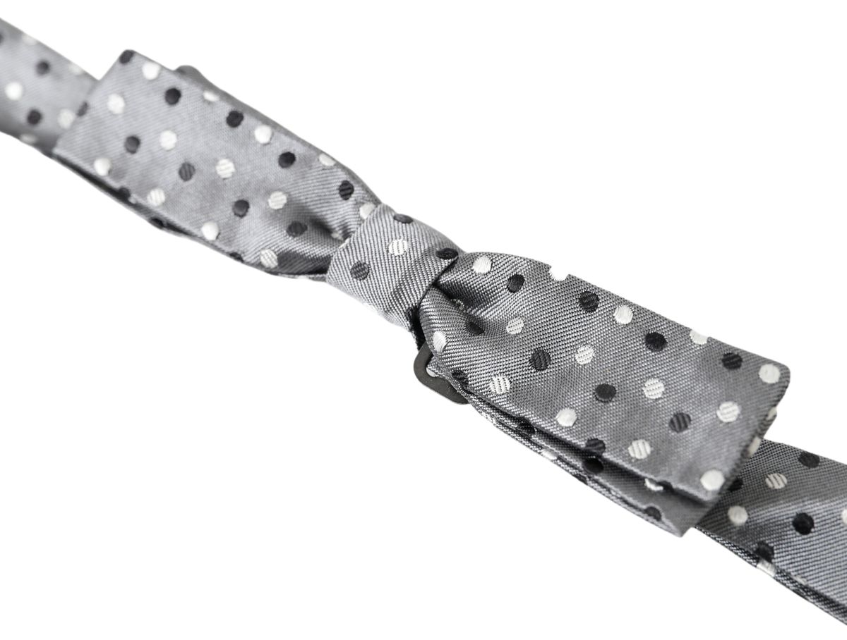 Dolce & Gabbana Gray Polka Dot Silk Adjustable Men Neck Papillon Bow Tie | Regal Royce
