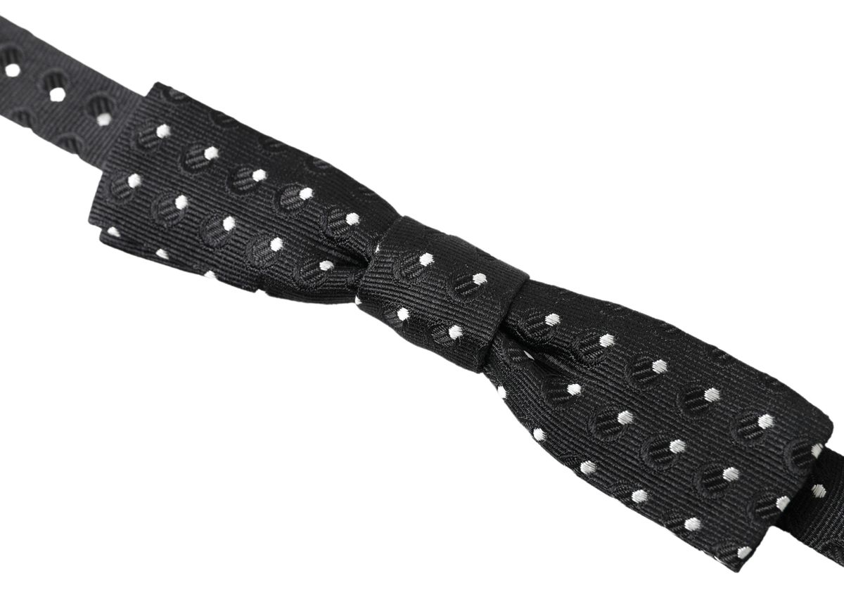 Dolce & Gabbana Black Polka Dot Silk Adjustable Men Neck Papillon Bow Tie | Regal Royce