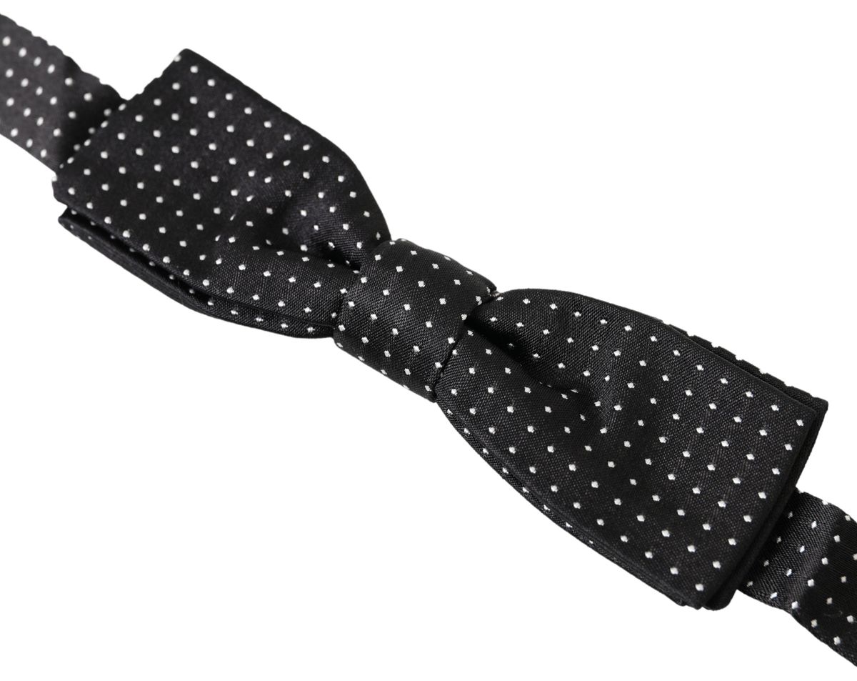 Dolce & Gabbana Black Polka Dot Silk Adjustable Men Neck Papillon Bow Tie | Regal Royce