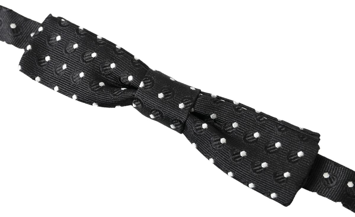 Dolce & Gabbana Black Polka Dot Silk Adjustable Men Neck Papillon Bow Tie | Regal Royce