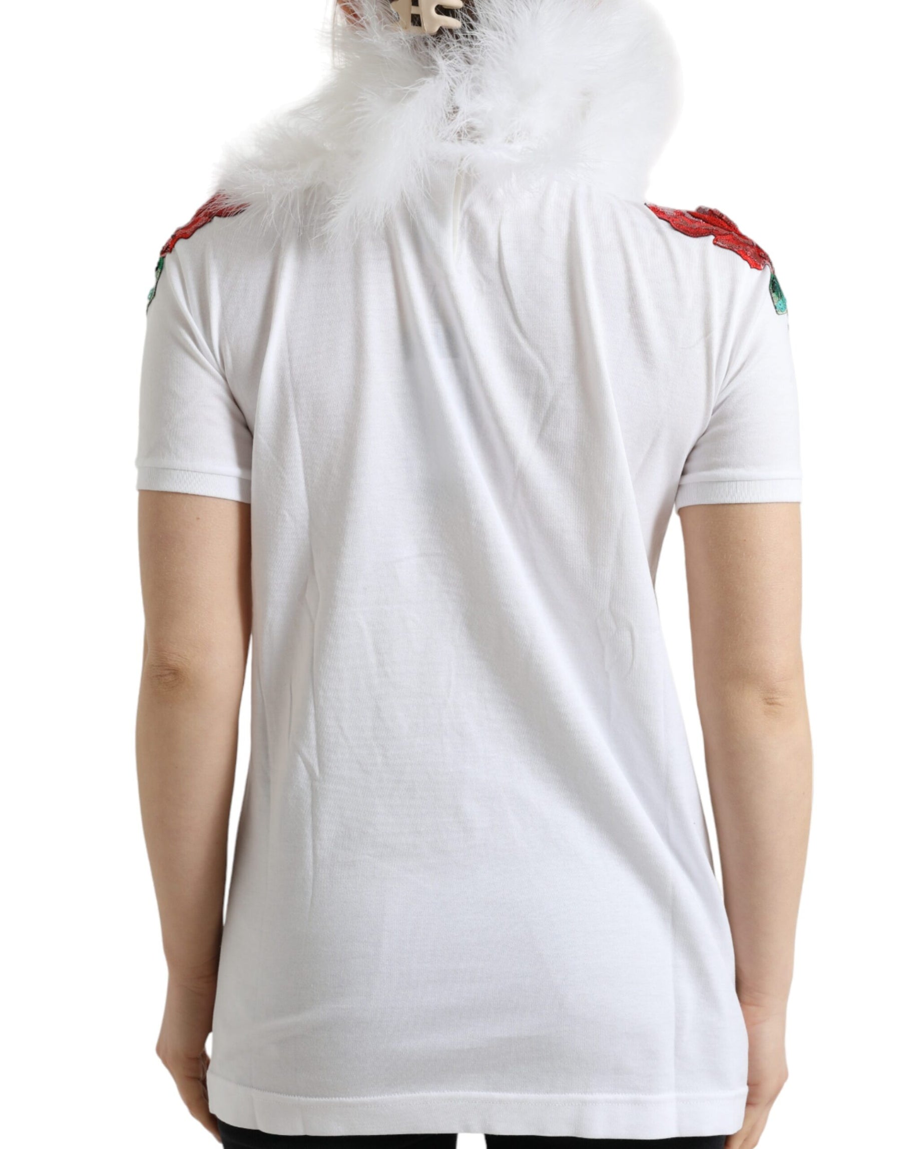 Dolce & Gabbana White Cotton Christmas Sequin Fur T-shirt | Regal Royce