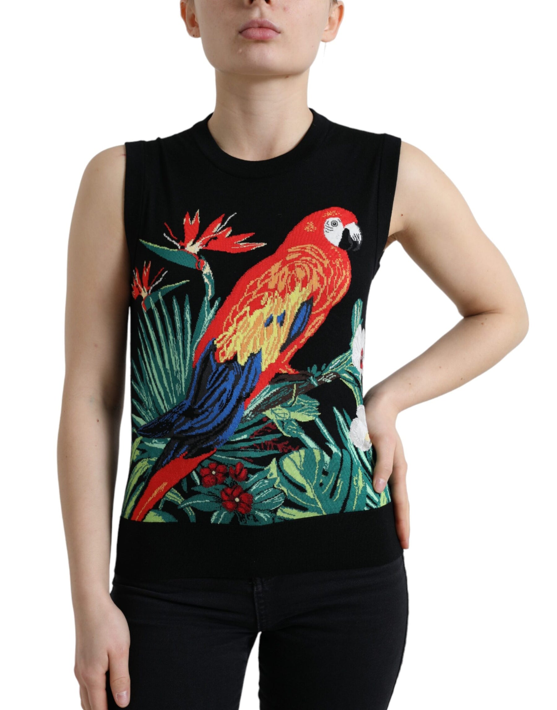 Dolce & Gabbana Black Bird Wool Knit Sleeveless Tank T-shirt | Regal Royce