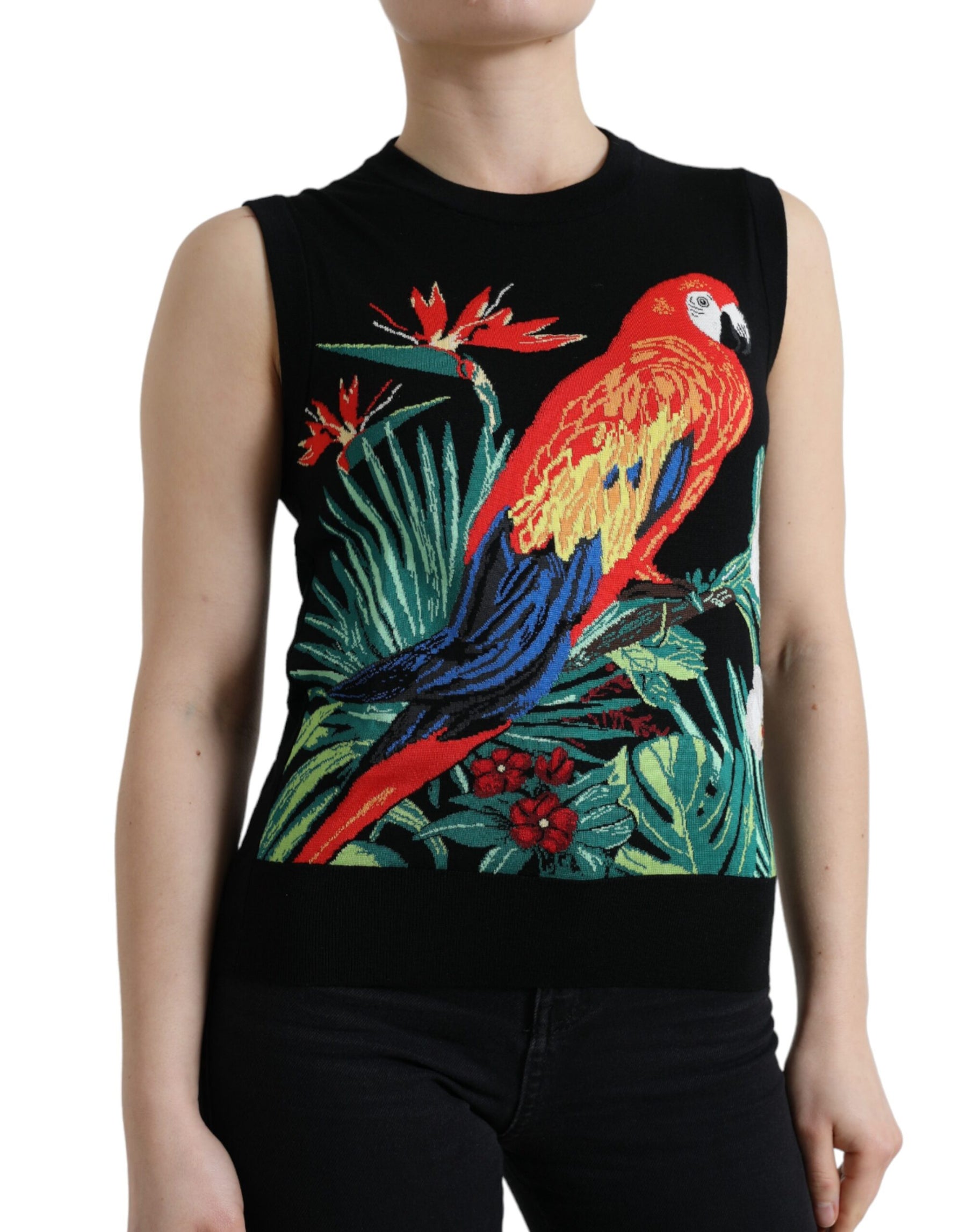 Dolce & Gabbana Black Bird Wool Knit Sleeveless Tank T-shirt | Regal Royce