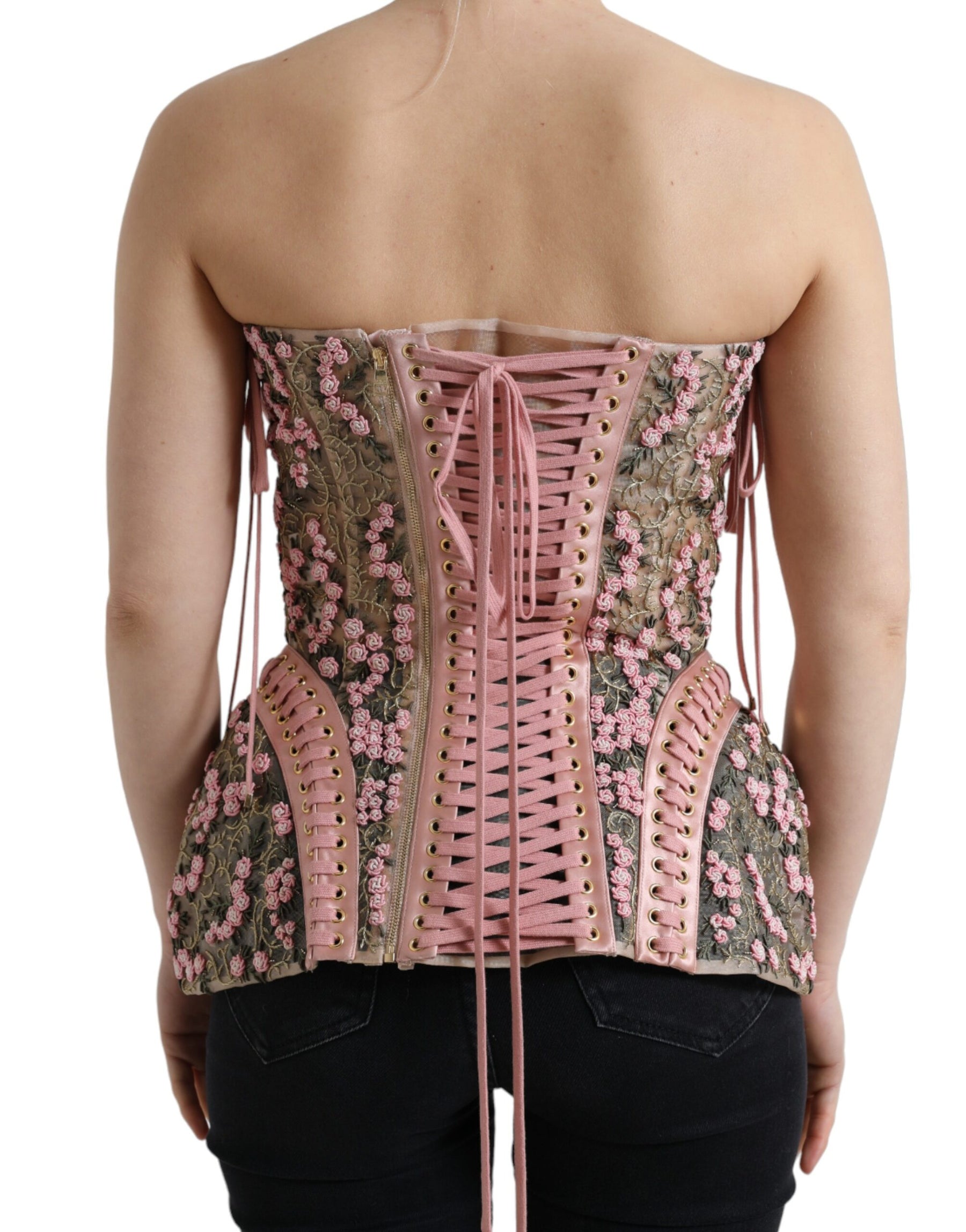 Dolce & Gabbana Pink Floral Applique Bustier Corset Top | Regal Royce