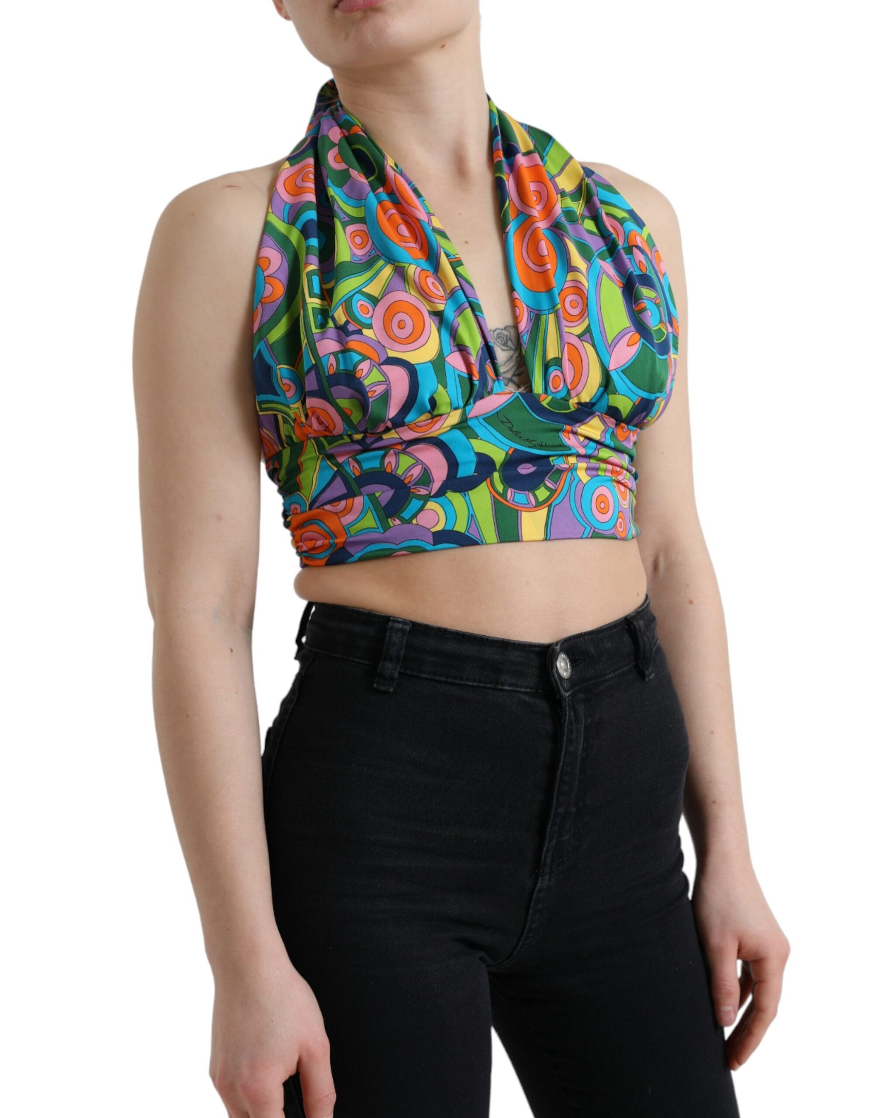 Dolce & Gabbana Multicolor Halter Sleeveless Cropped Tank Top | Regal Royce