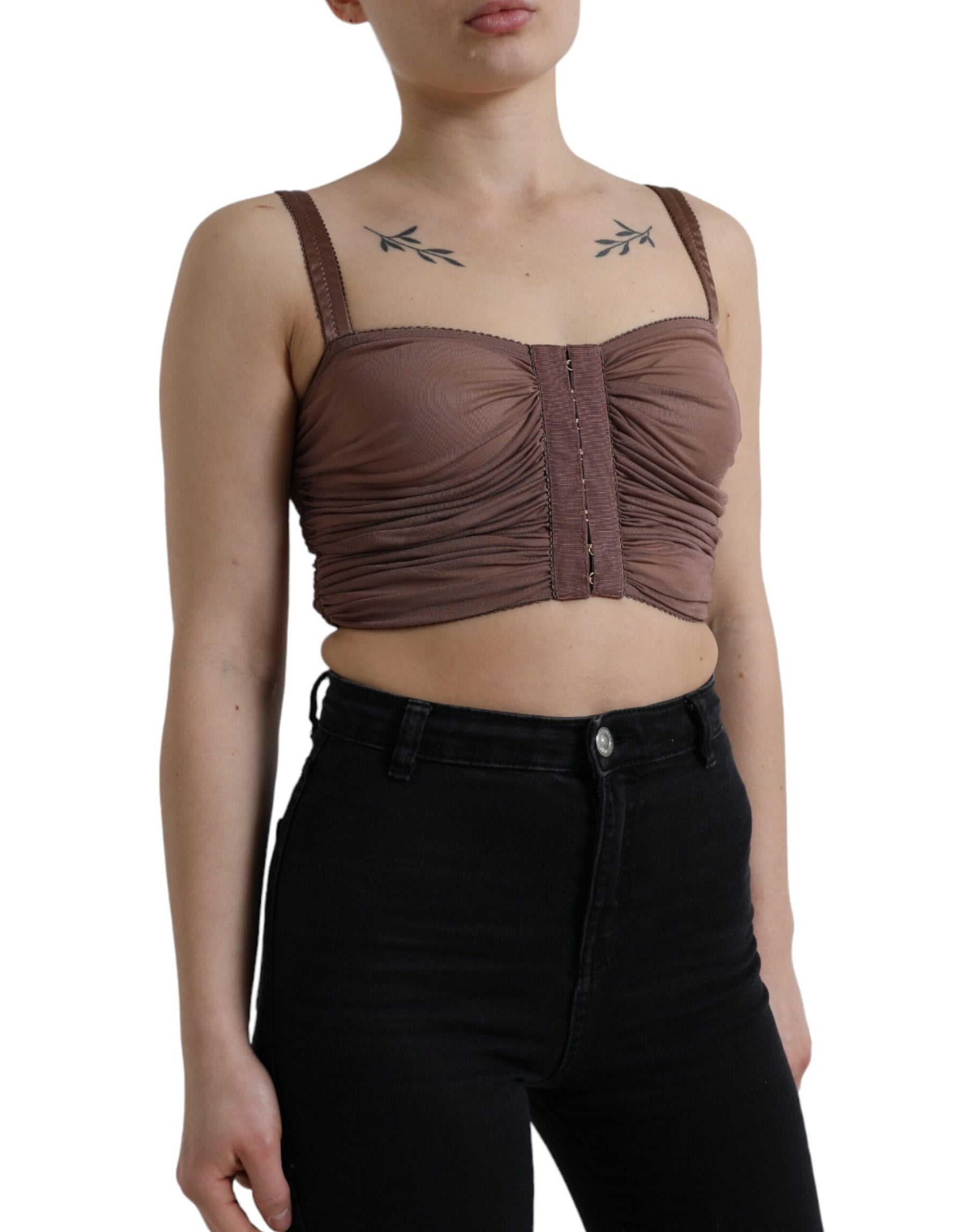 Dolce & Gabbana Brown Viscose Bustier Sleeveless Cropped Top | Regal Royce
