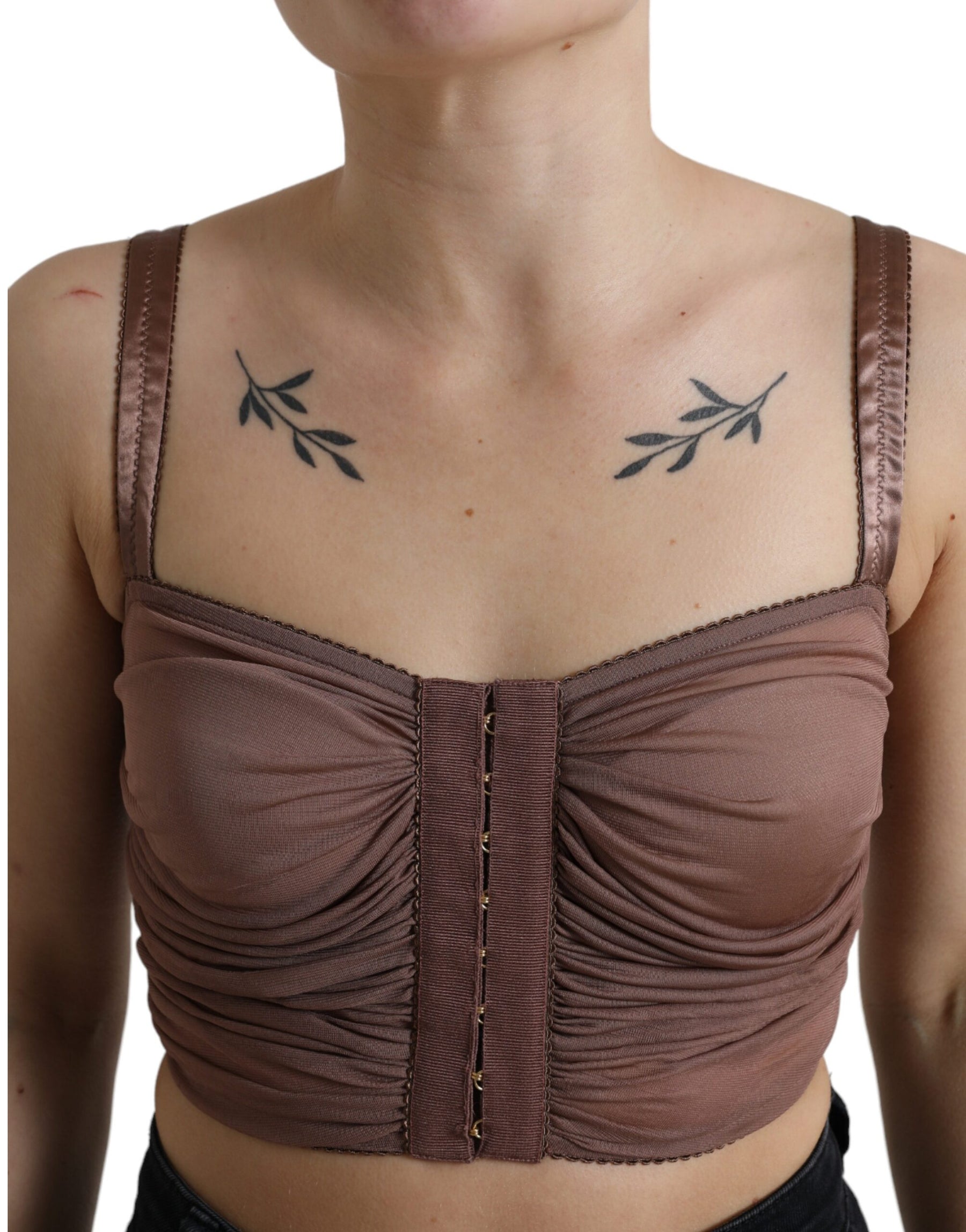 Dolce & Gabbana Brown Viscose Bustier Sleeveless Cropped Top | Regal Royce