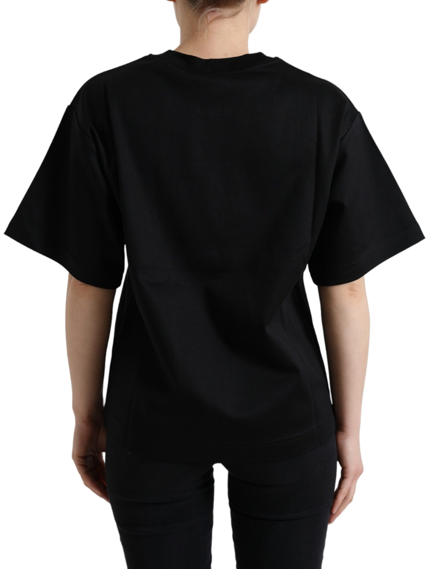 Dolce & Gabbana Black Cotton DG Crystal Crewneck Tee T-shirt | Regal Royce