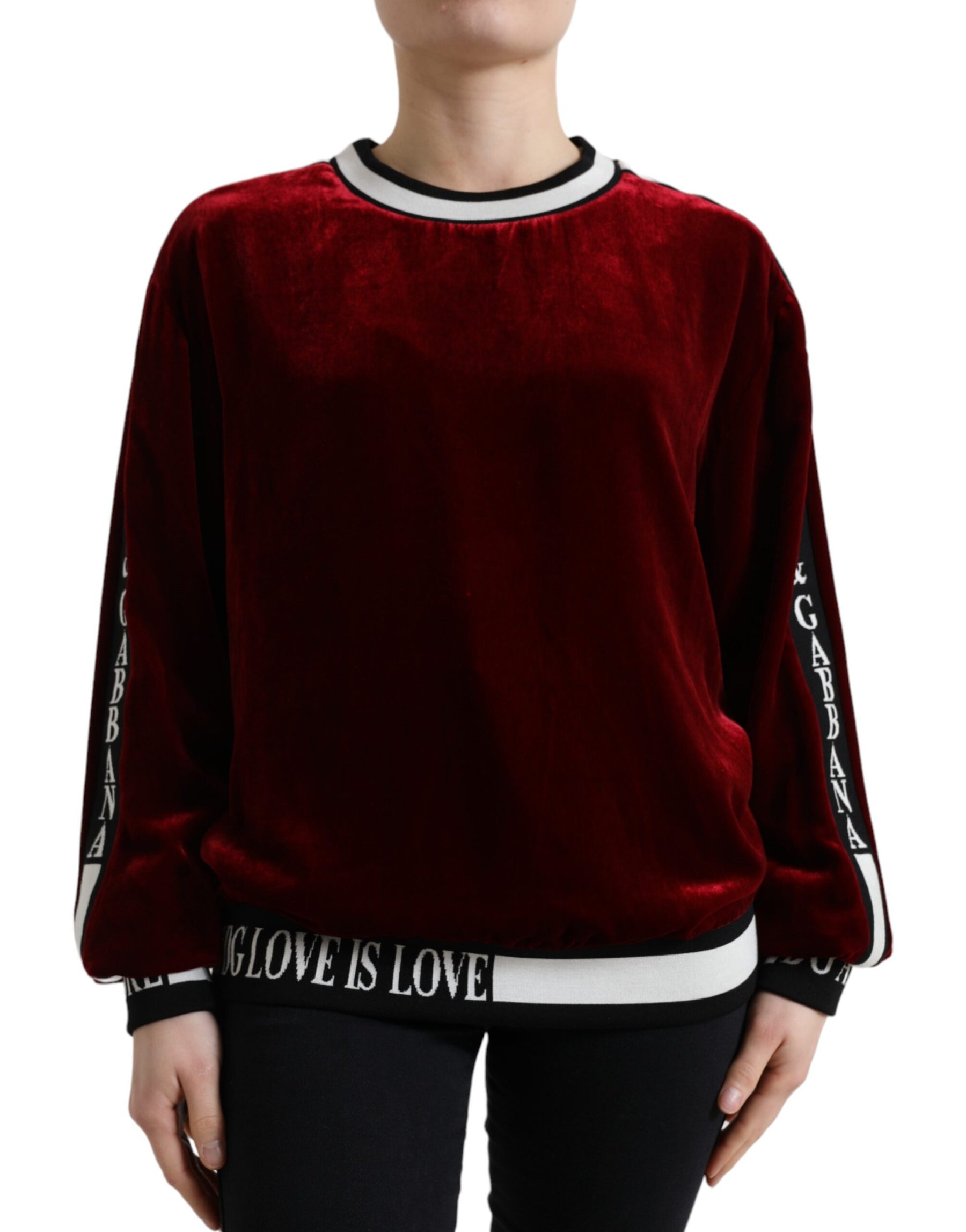 Dolce & Gabbana Bordeaux Velvet Crew Neck Pullover Sweater | Regal Royce