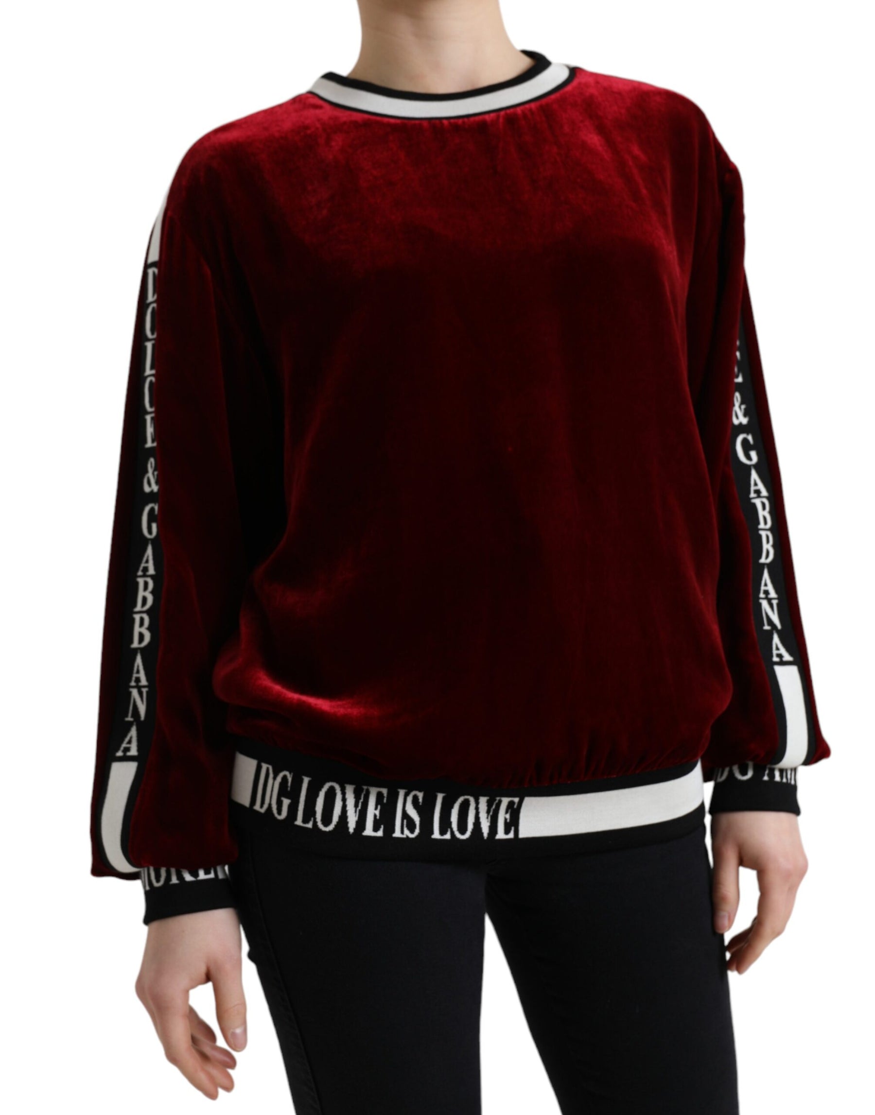 Dolce & Gabbana Bordeaux Velvet Crew Neck Pullover Sweater | Regal Royce
