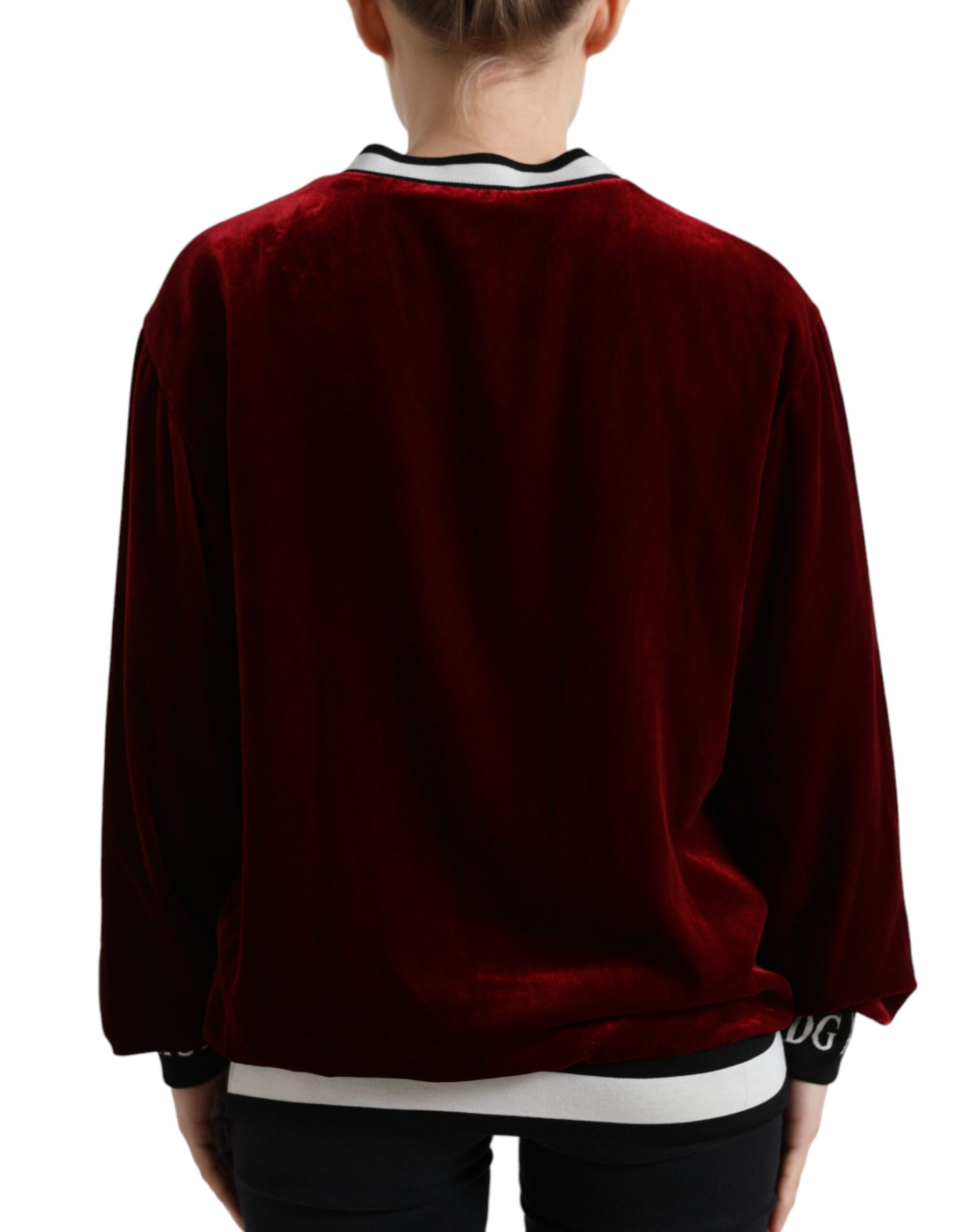 Dolce & Gabbana Bordeaux Velvet Crew Neck Pullover Sweater | Regal Royce