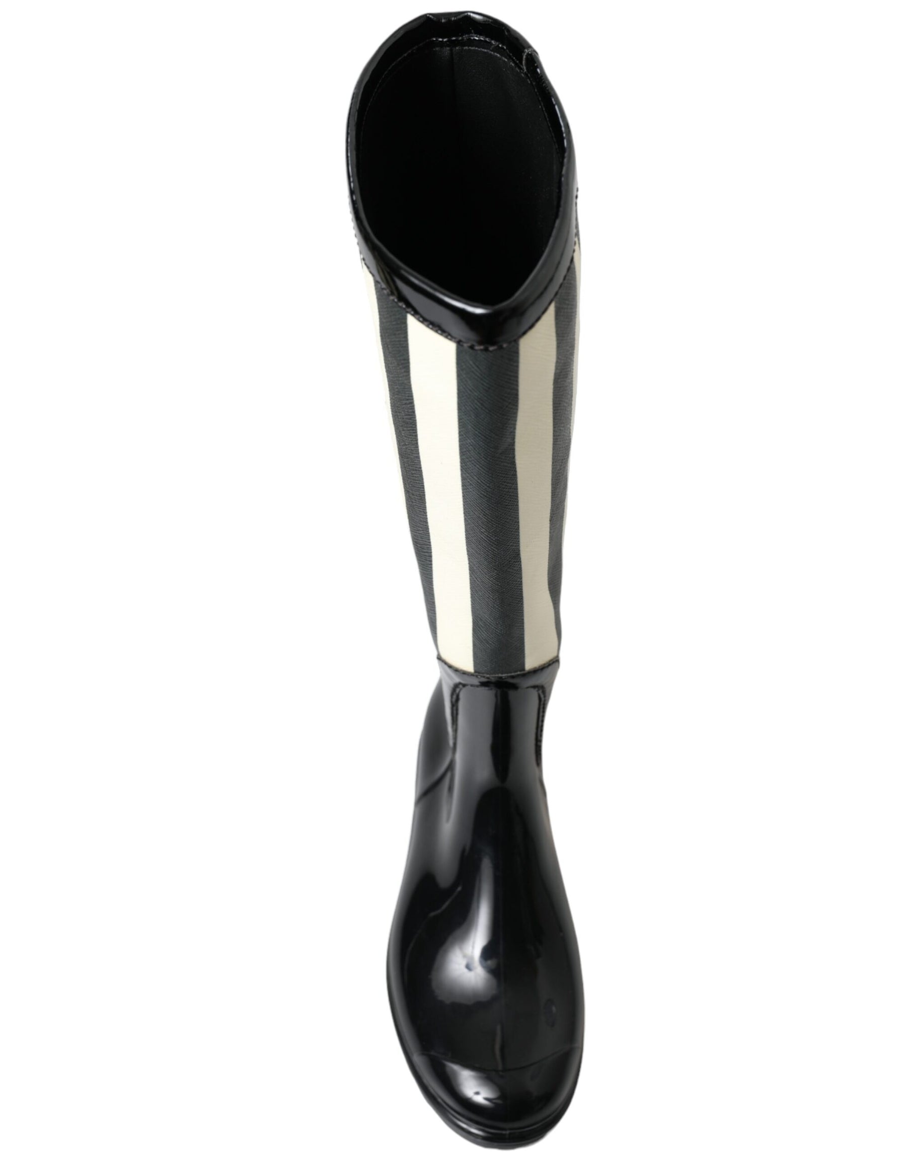 Dolce & Gabbana Black Rubber Knee High Flat Boots Shoes | Regal Royce