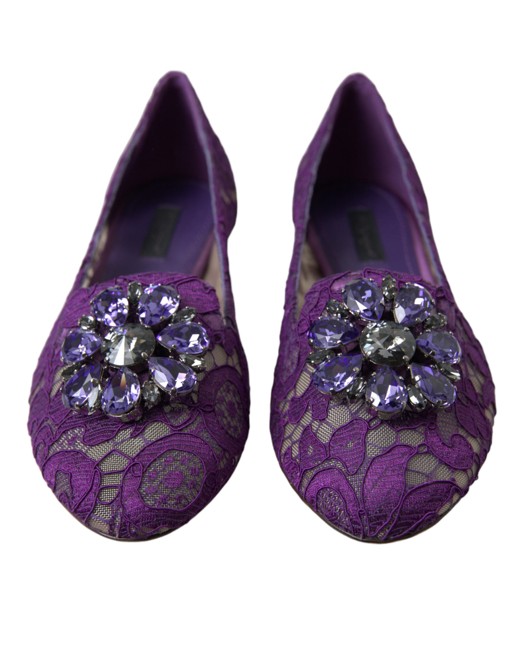 Dolce & Gabbana Purple Vally Taormina Lace Crystals Flats Shoes | Regal Royce