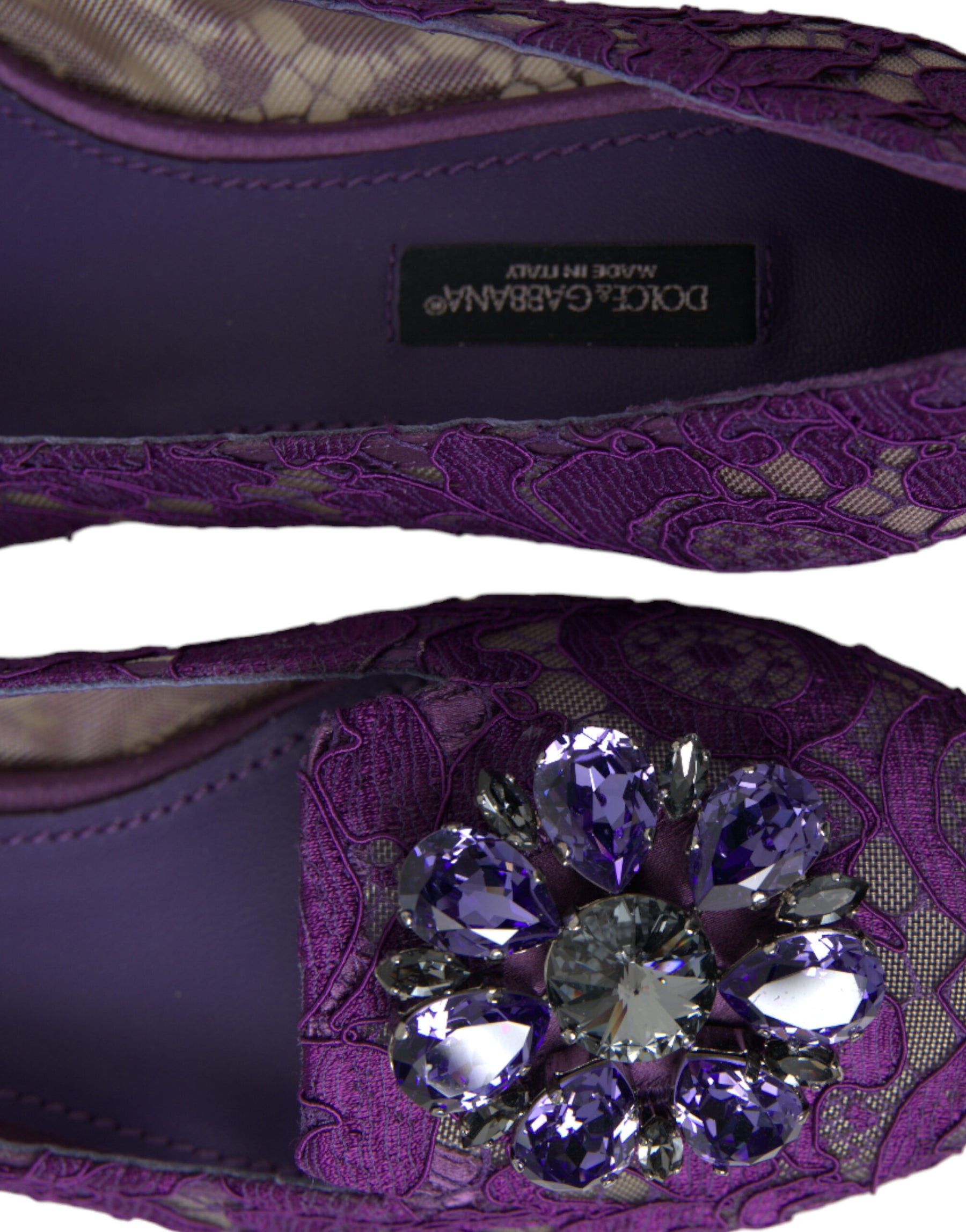 Dolce & Gabbana Purple Vally Taormina Lace Crystals Flats Shoes | Regal Royce