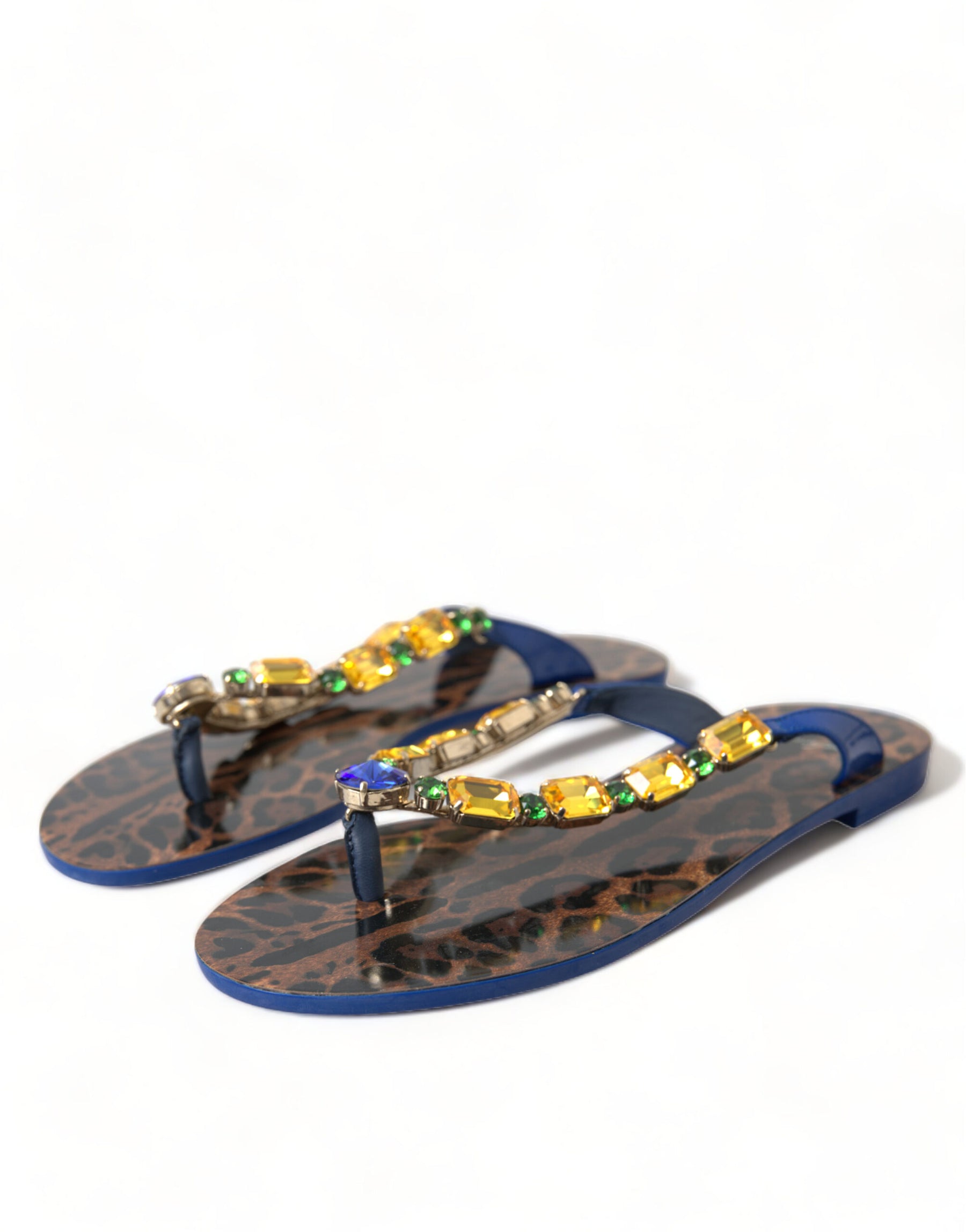 Dolce & Gabbana Blue Crystals Flats Sandals Beachwear Shoes | Regal Royce
