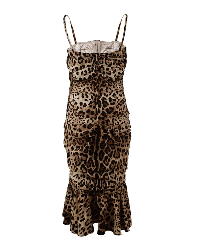 Dolce & Gabbana Brown Leopard Print Ruched Midi Dress | Regal Royce