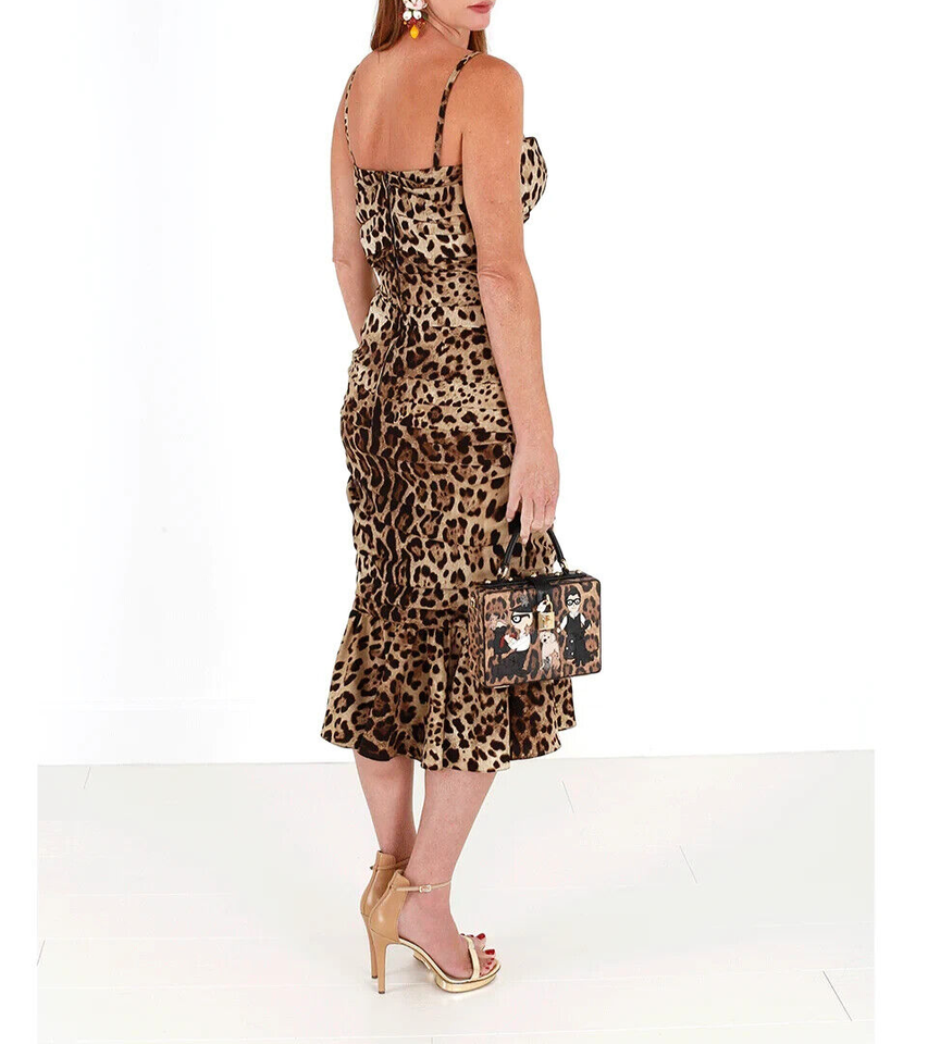Dolce & Gabbana Brown Leopard Print Ruched Midi Dress | Regal Royce