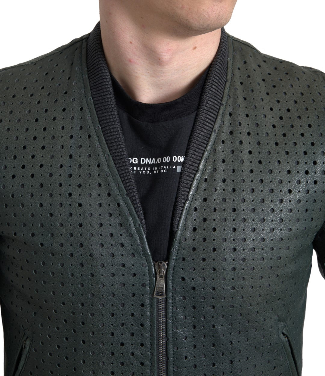 Dolce & Gabbana Green Perforated Leather Bomber Jacket | Regal Royce