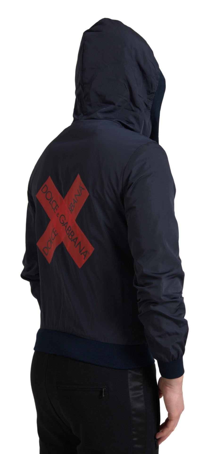 Dolce & Gabbana Blue Hooded Logo Polyester Full Zip Sweater | Regal Royce