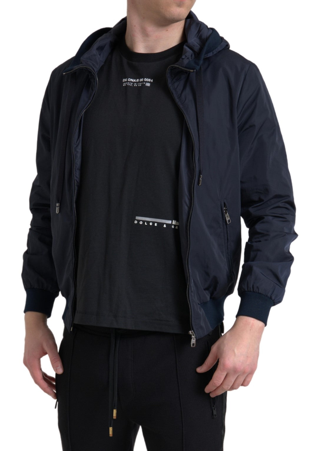 Dolce & Gabbana Blue Hooded Logo Polyester Full Zip Sweater | Regal Royce