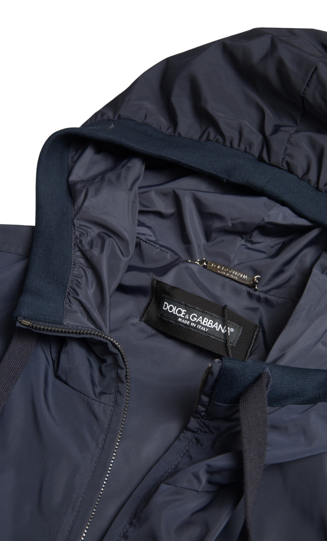 Dolce & Gabbana Blue Hooded Logo Polyester Full Zip Sweater | Regal Royce