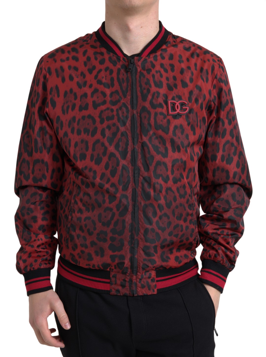 Dolce & Gabbana Red Leopard Bomber Short Coat Jacket | Regal Royce