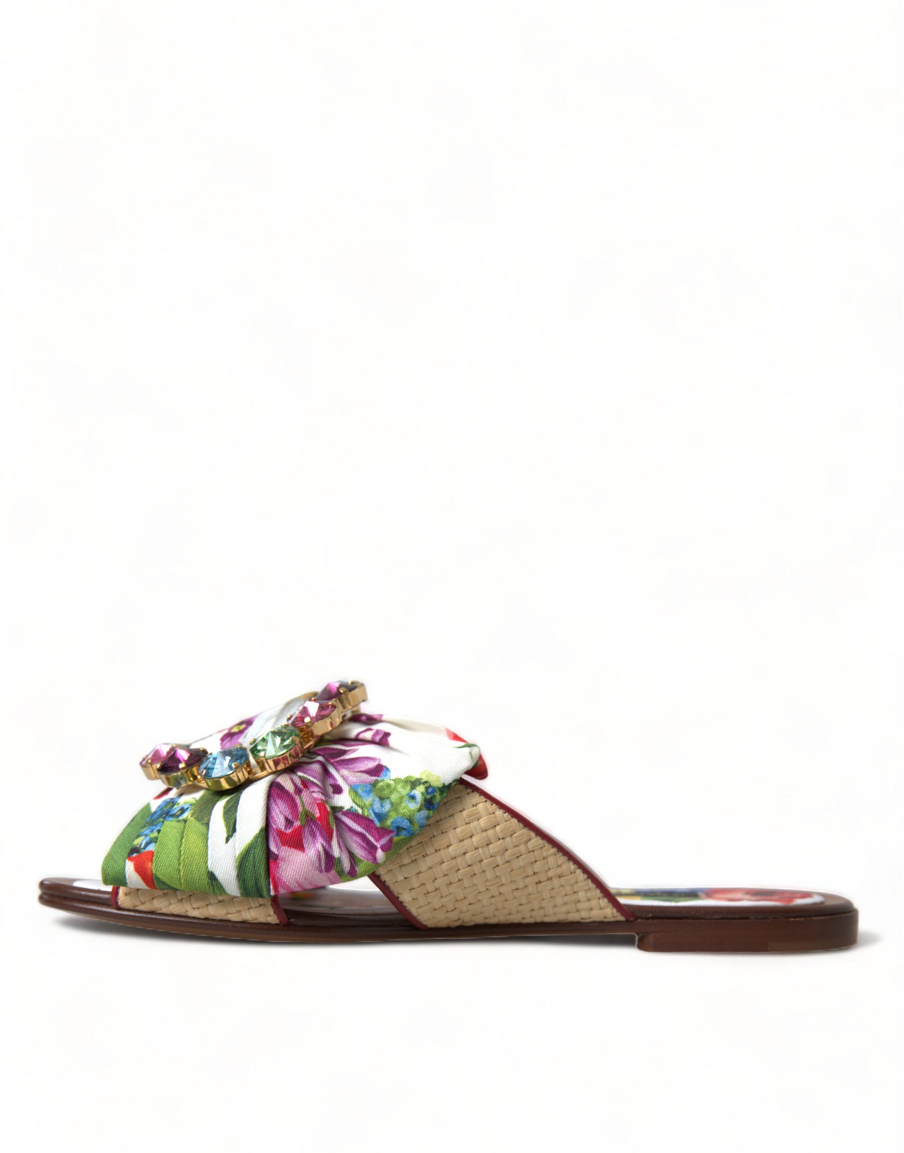 Dolce & Gabbana Multicolor Floral Flats Crystal Sandals Shoes | Regal Royce