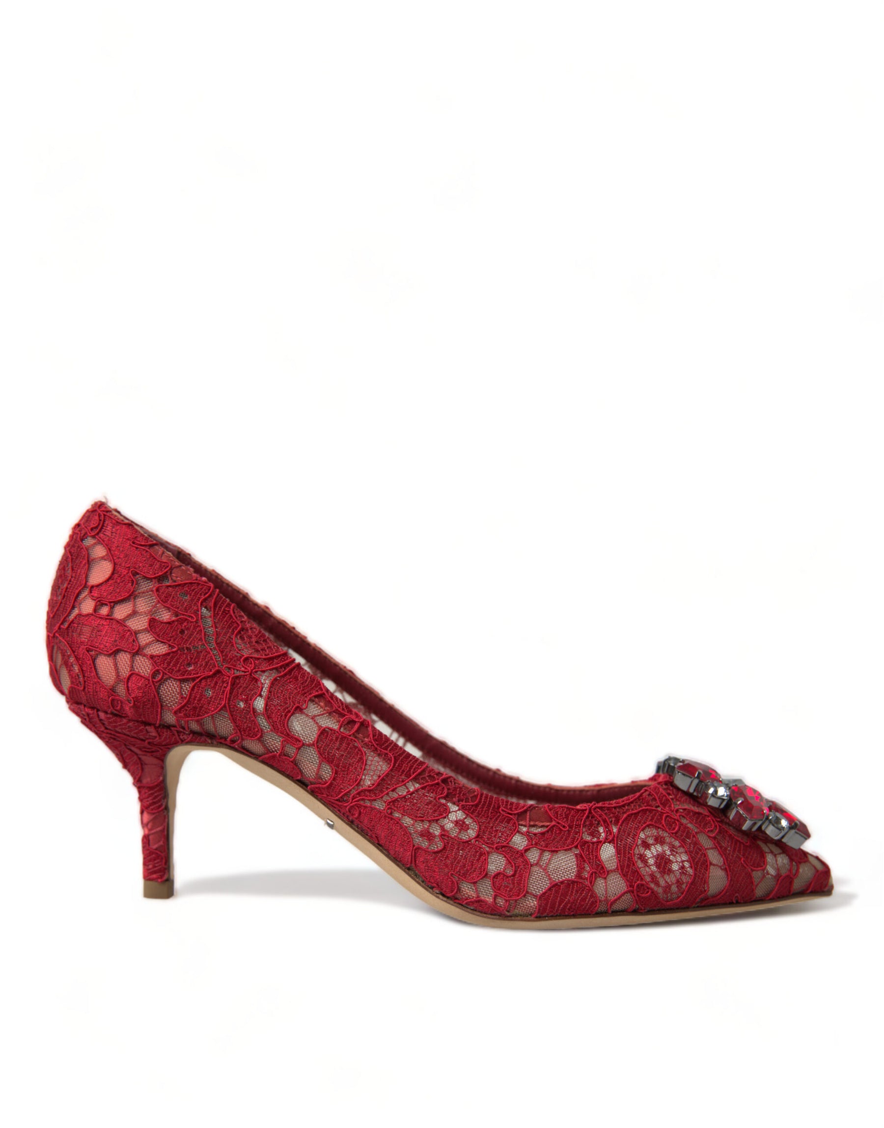 Dolce & Gabbana Red Taormina Lace Crystal Heels Pumps Shoes | Regal Royce